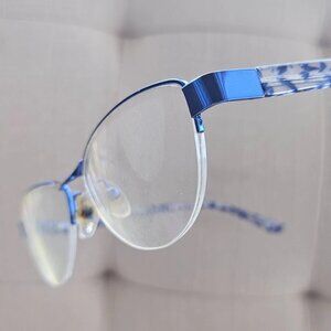 Zenni Optical Women Eyeglasses Frame Blue Tone Half Rim Ewye Wear Glasses